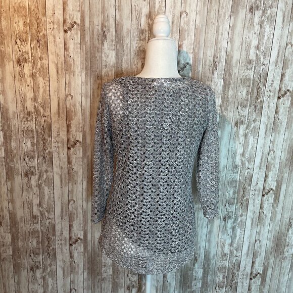 JM Collection Gray & White Blouse/Tank Lace Shirt size Small - Picture 4 of 5